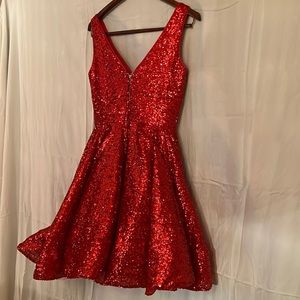 Camille La Vie- Red sequin- short- ball gown- above the knee
